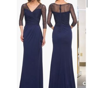 La Femme Navy Blue Evening Gown